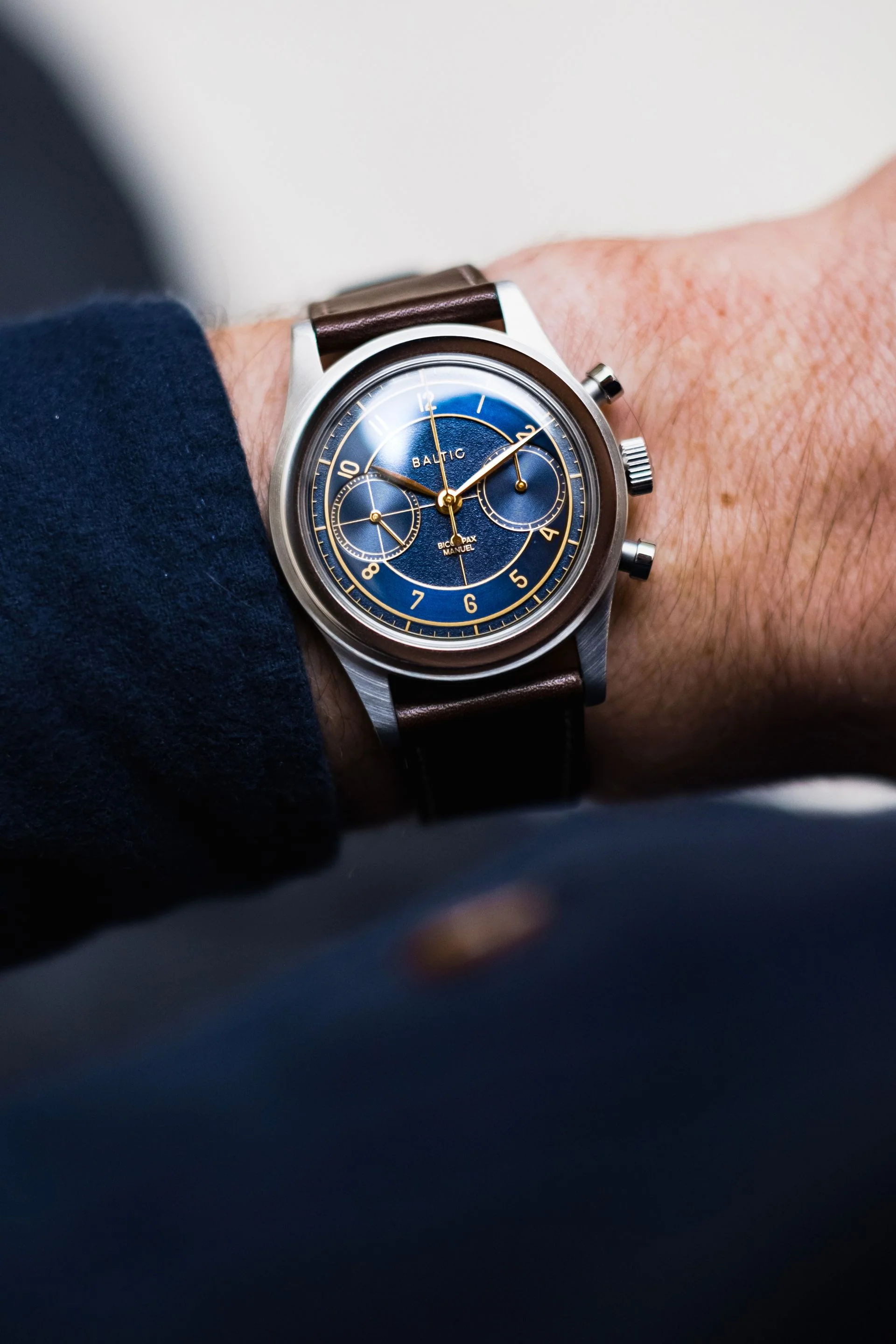Baltic Bicompax 002 Blue Gilt - Stitched Brown Strap - Image 4