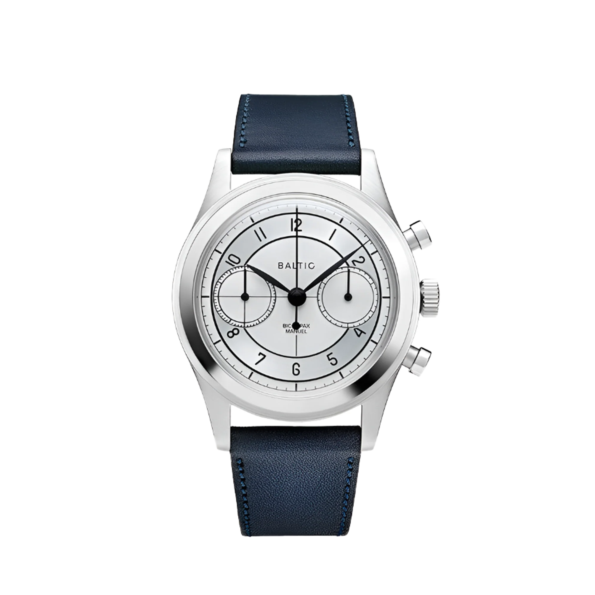 Baltic Bicompax 002 Silver - Stitched Navy Blue Strap