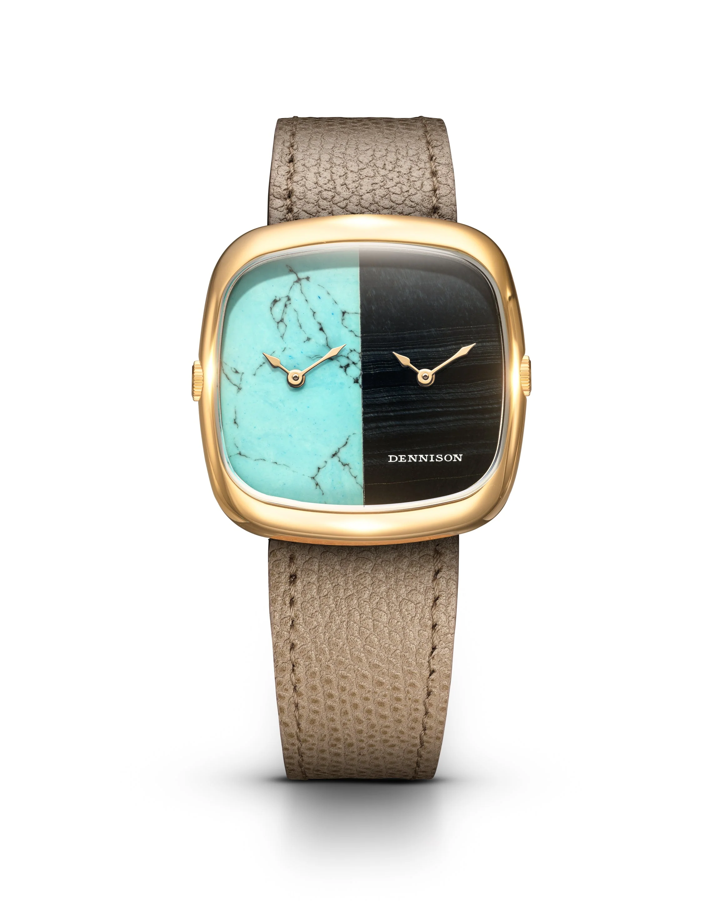 Dennison ALD Dual Time Turquoise & Falcon Eye Stone In Gold